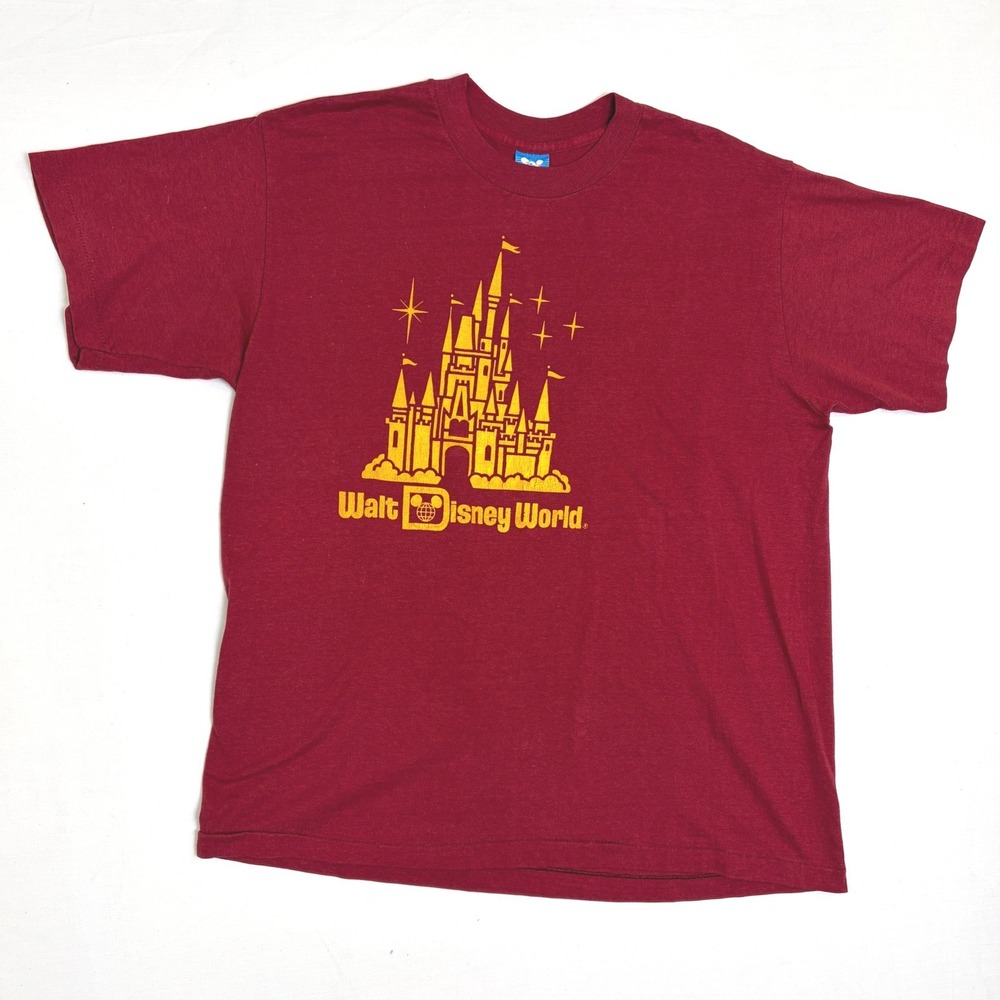 Vintage 90s Walt Disney World Castle TShirt XL Maroon Red Single Stitch USA Made